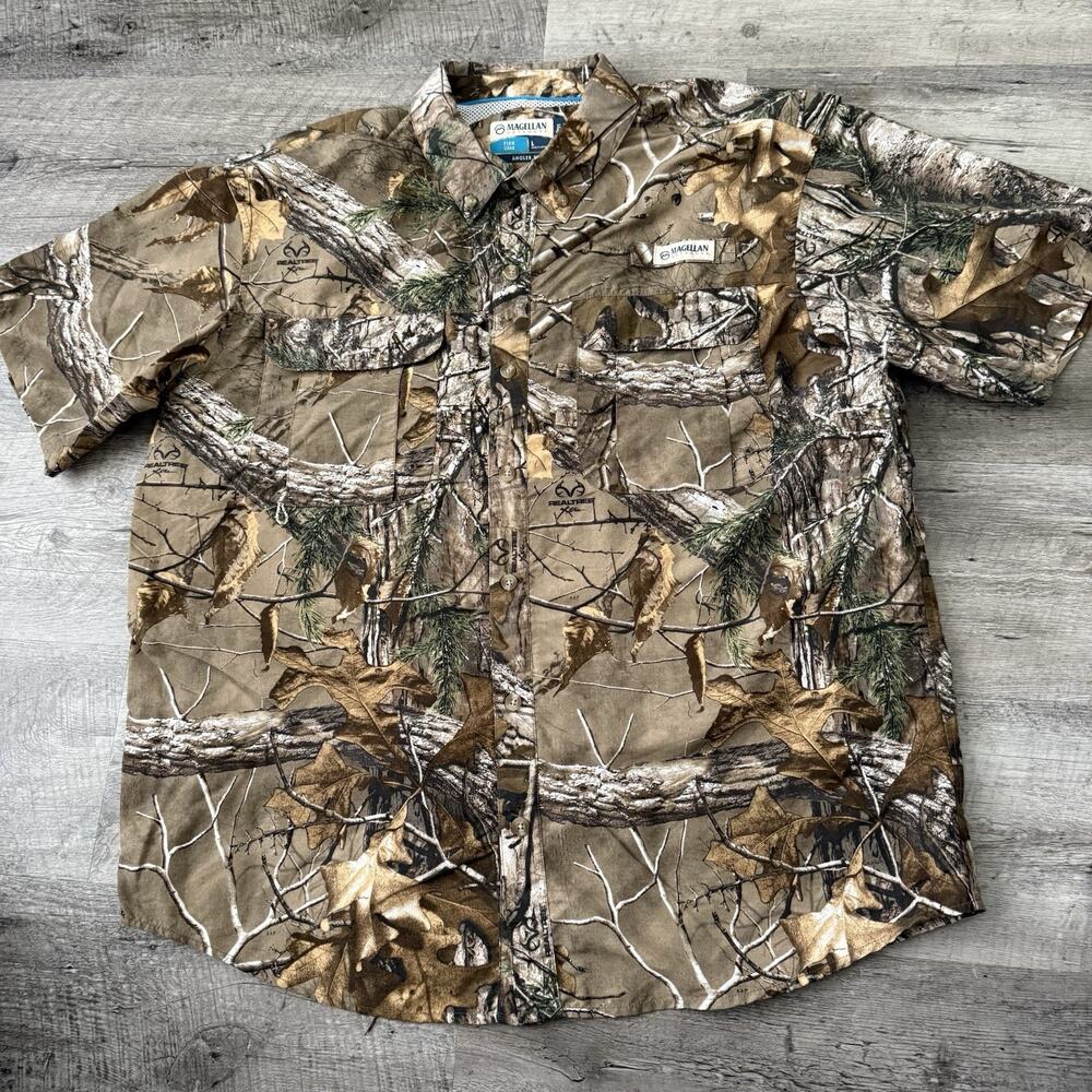 Magellan Fishing Shirt Men Large Angler Fit Realtree Xtra Camo Button-Up Wicking